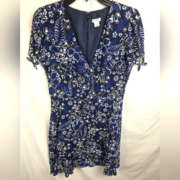 J.Crew Navy and White Floral Short Sleeve Wrap Dress Sz 6 - Picture 1 of 9